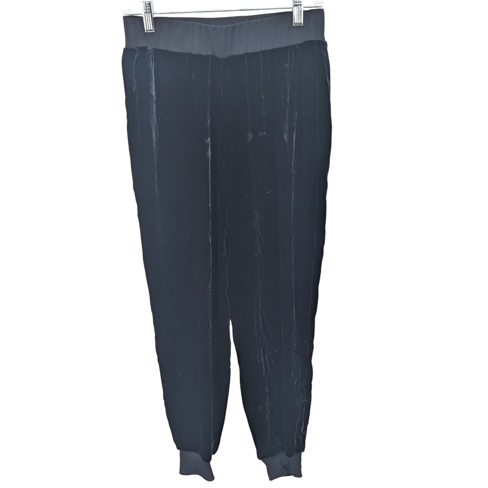 Theory Velour Jogger Womens XS Black Silk Blend Pants Velvet‎ Minimalist Lounge